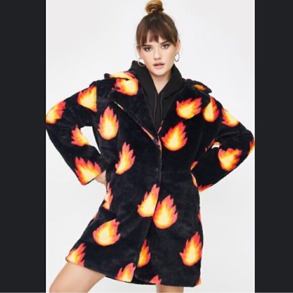 Free People X Daisy Street Plus Coat in Flame Print Faux Fur Size 3X - Picture 1 of 11